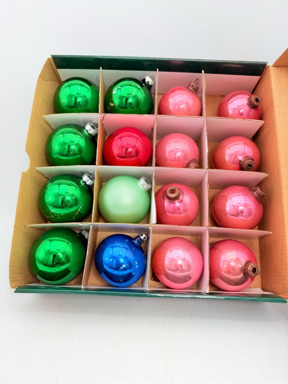 Classic Assorted Shiny Glass Ball Ornaments - Green, Pink, Blue